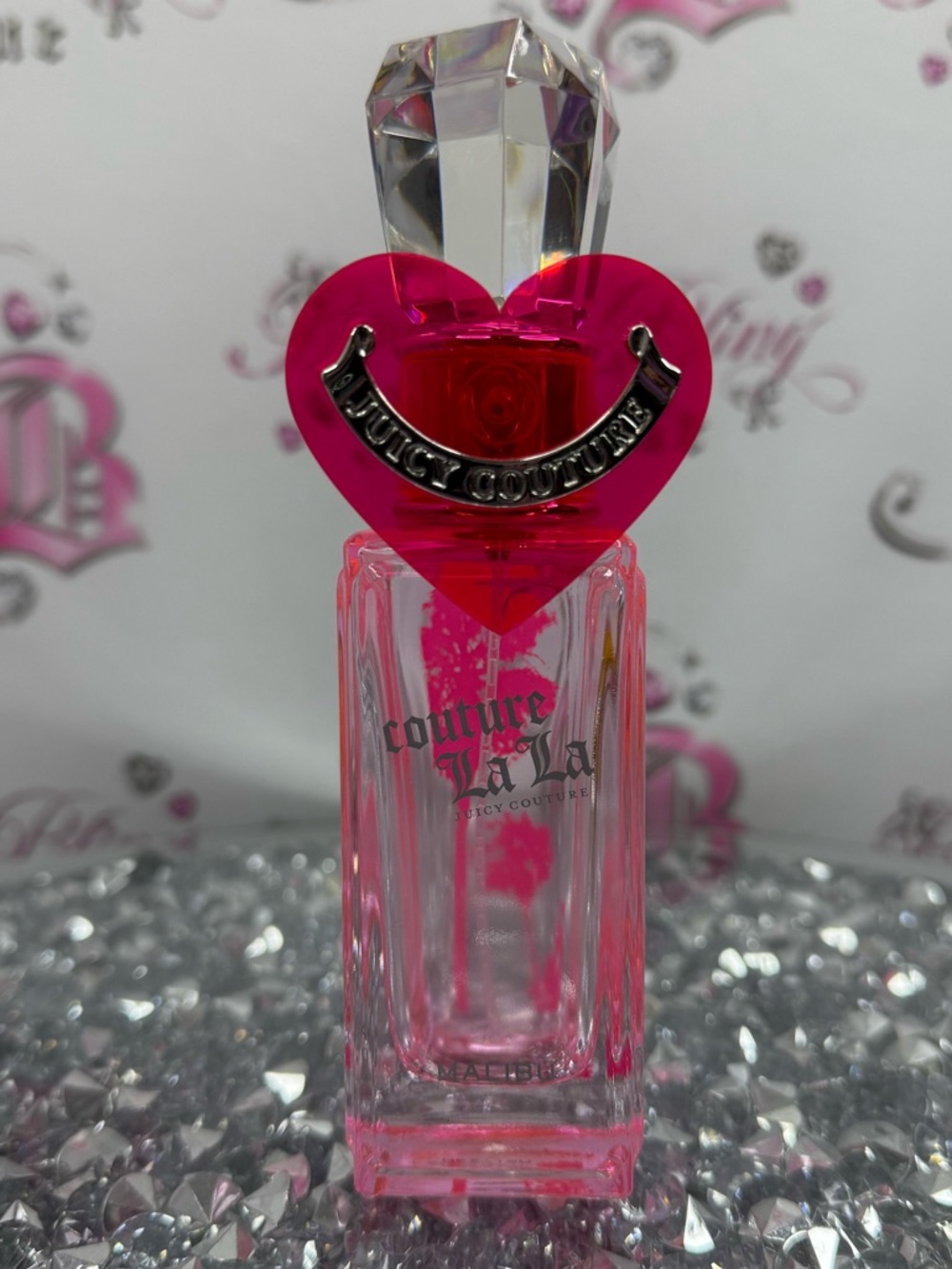 Juicy Couture bottle decor bright neon Pink Heart Bottle jewel topper collect